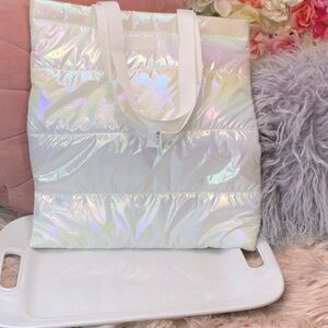 Bath & Body Works Iridescent White Puffer Bag Tote